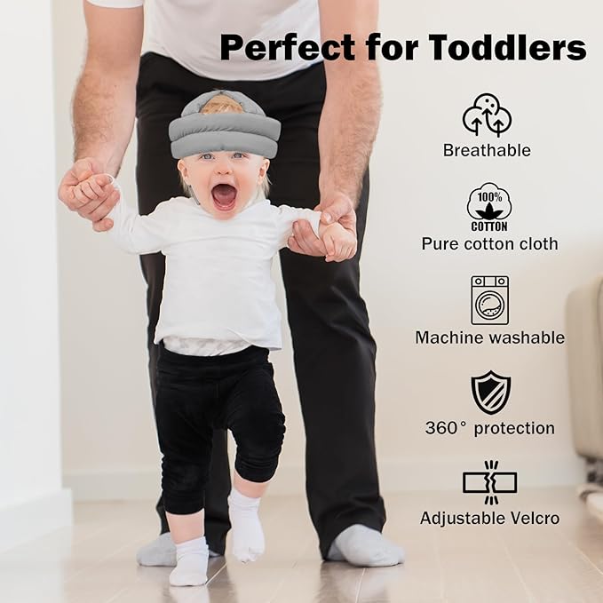 Baby Head Protector Baby Helmet for Crawling Walking, No Bumps Safety Head Adjustable Protective Cap for Walking, Playing (Gray)