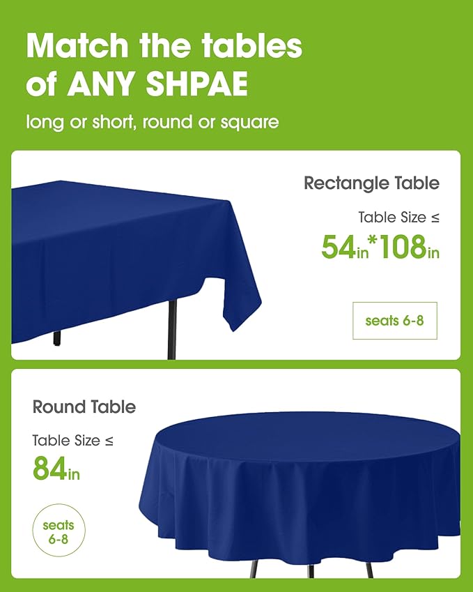 Pureegg Plastic Table Cloth Disposable 20 Pack, 54 x 108 Inch Table Cloths, Graduation Decorations Class of 2025, Graduation Party, Tablecloths, Rectangle, Plastic Cover, Leakproof & Sturdy, Navy Blue