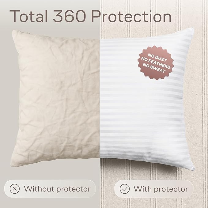Ultra Soft Pillow Protectors with Zipper King Size - Set of 2 Breathable Pillow Covers - 100% Protection Against Stains, Dust & Dirt - Machine Washable (Dark White)