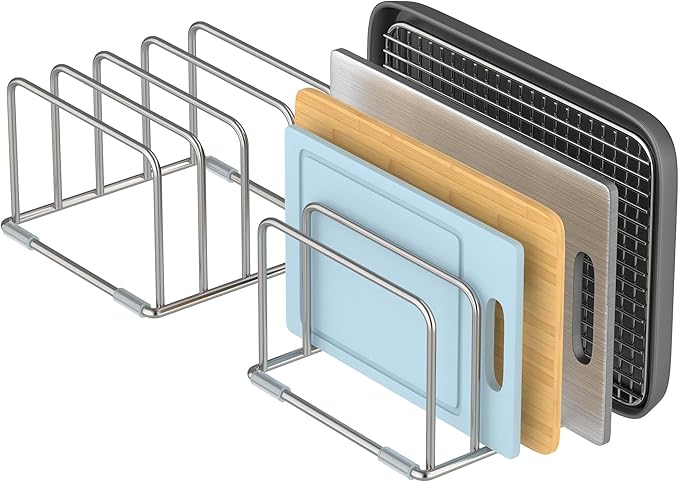 Cutting Board Holder Stand, Chopping Board Organizer Rack with 304 Stainless Steel, Cookie Sheet Storage Organizer, 1.0 & 1.2 Inch Wide Slots (2 Pack)