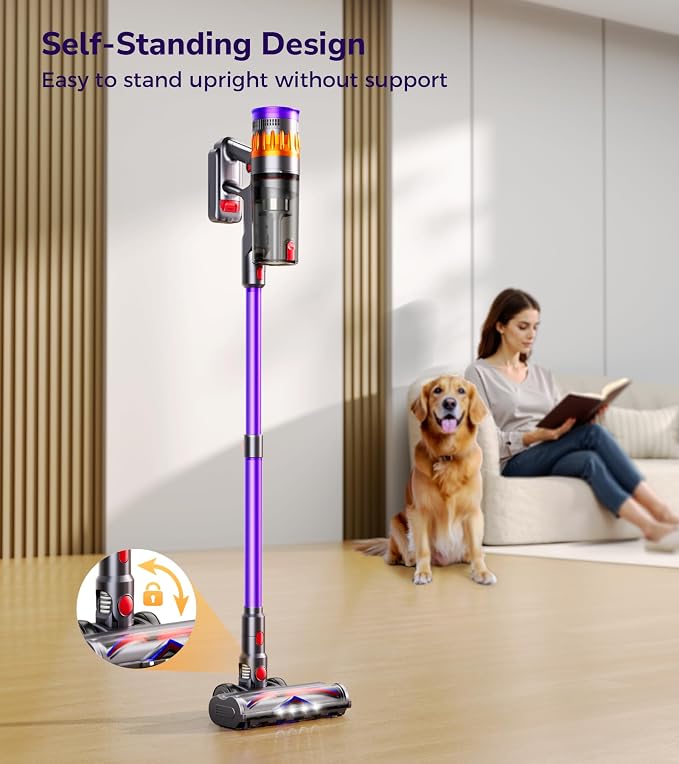 Cordless Vacuum Cleaner, 600W 50Kpa 70 Mins Cordless Stick Vacuum, Self-Standing Wireless Vacuum with Touch Screen, Anti-Tangle Rechargeable Vacuum Cleaners for Home/Pet Hair/Carpet