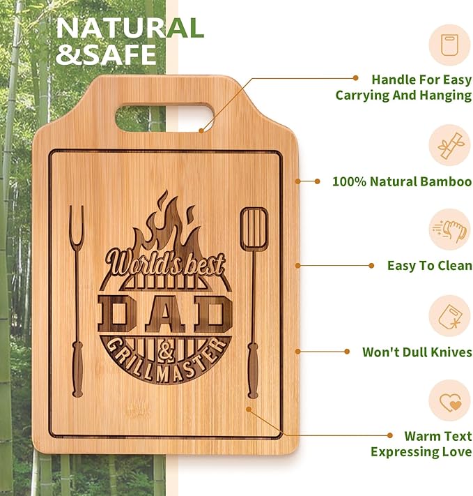 AceThrills Dad Gift for Dad Birthday Gift for Dads Gifts Who Wants Nothing from Daughter Son - Engraved Bamboo Cutting Board 13.78"L x 9.84"W x 0.4"Th