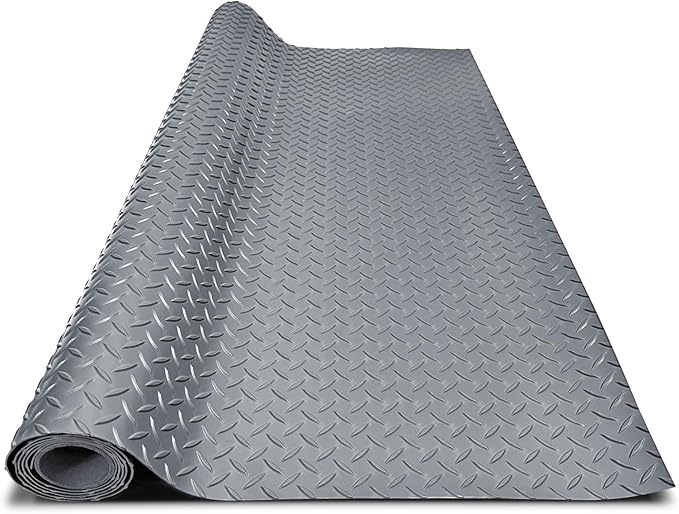 4x6FT Garage Floor Mat, 2.8mm Thickened Flooring Roll for Under Car, Golf Cart Parking Mat, Diamond Plate PVC Rubber Motorcycle Mat, Non-Slip Floor Protector for Garage Warehouse Trailer, Grey