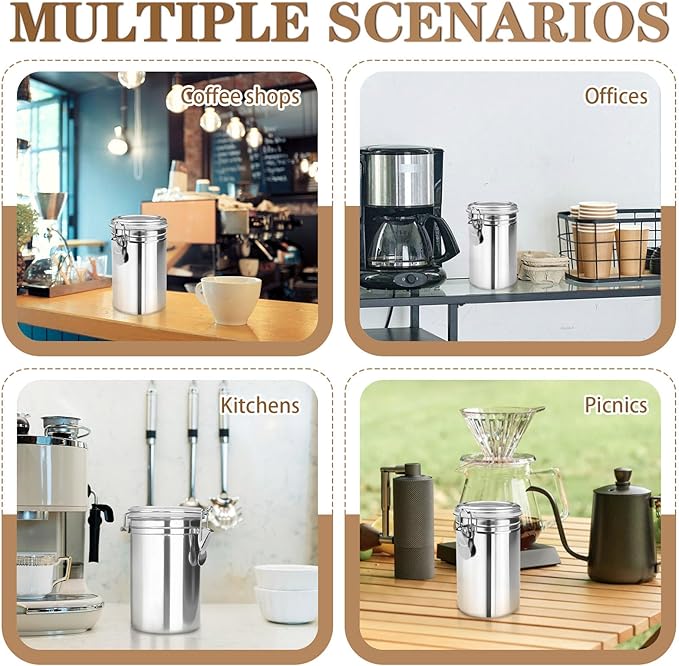Stainless Steel Coffee Canisters with Airtight Lids, Metal Coffee Storage Container, Sealed Jars Organizers for Cereal Food Ground Beans Sugar Kitchen Tea Bar Rice Silver 41 OZ/1.2 L (Silver)