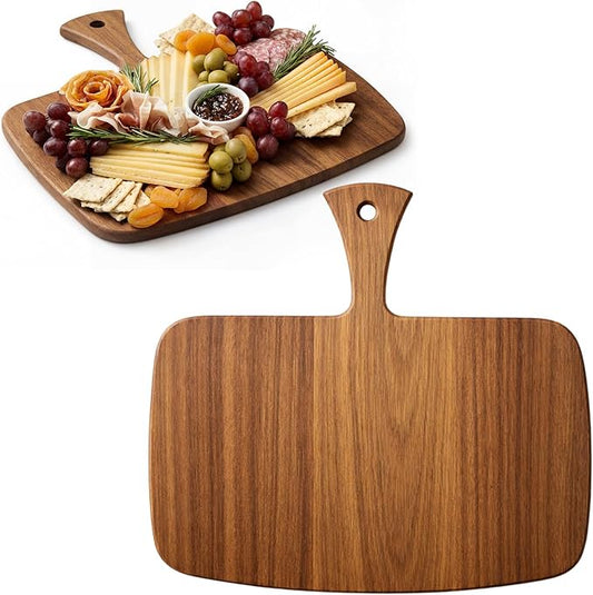 Nuenen Wood Cutting Board with Handle 12x11x0.47 Inch Acacia Bamboo Wooden Serving Kitchen Chopping Boards for Pizza, Bread, Cheese, Charcuterie, Fruit, Vegetables(1 Pcs, Acacia)