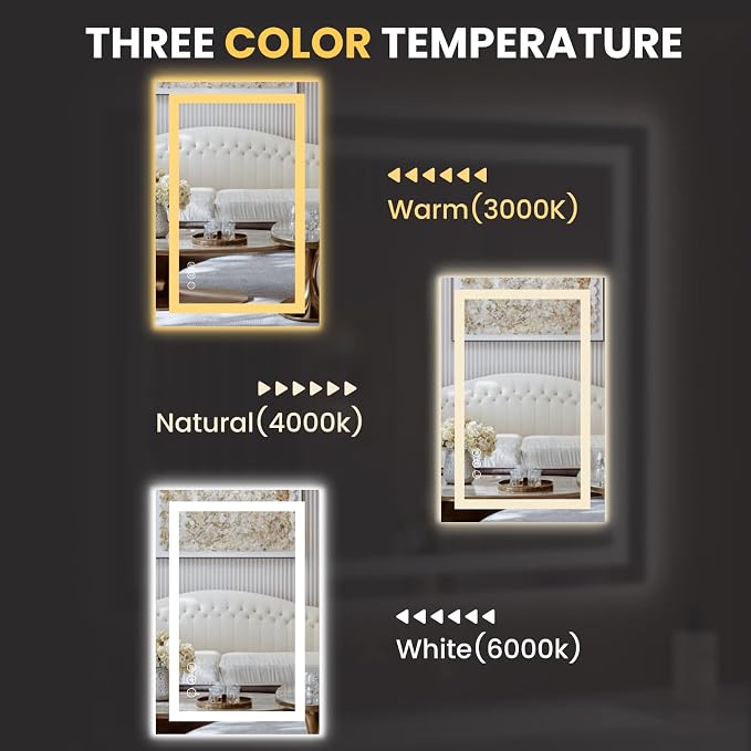 LOAAO 20"x34" LED Bathroom Mirror with Lights, Anti-Fog, Dimmable, Backlit + Front Lit, Lighted Bathroom Vanity Mirror for Wall, Memory Function, Tempered Glass, Safe to Use, ETL Listed