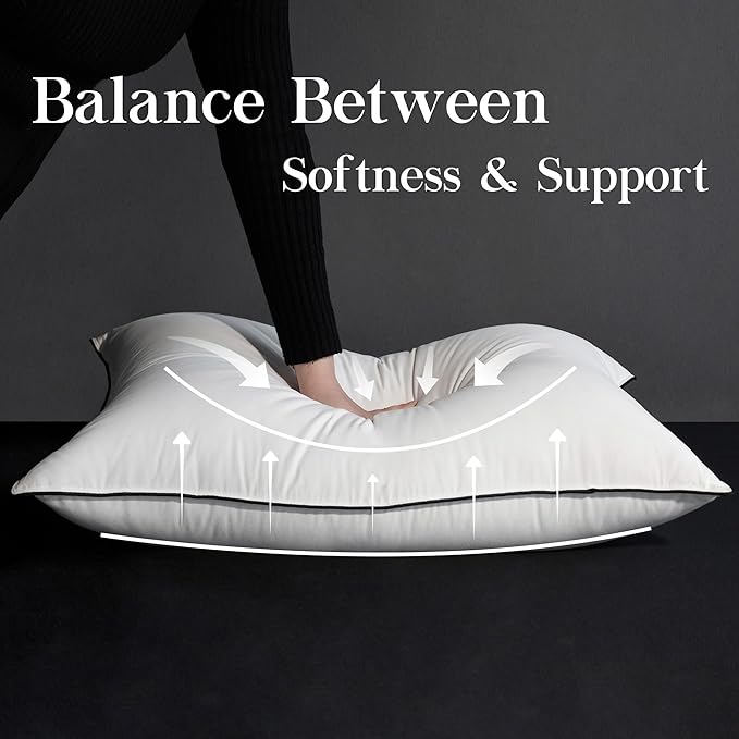 Down Bed Pillows Queen Size, Luxurious Hotel Pillow for Back,Stomach and Side Sleepers,Downproof, Soft, Fluffy, Breathable Cotton Blend Shell,Down Pillow Ideal for Every Night
