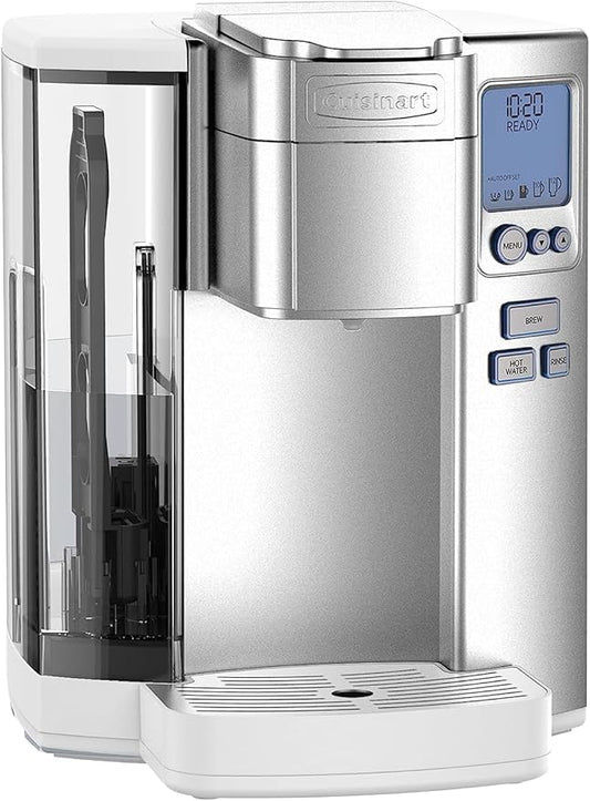 Cuisinart Coffee Maker, Single Serve 72-Ounce Reservoir Coffee Machine, Programmable Brewing & Hot Water Dispenser, Stainless Steel, White