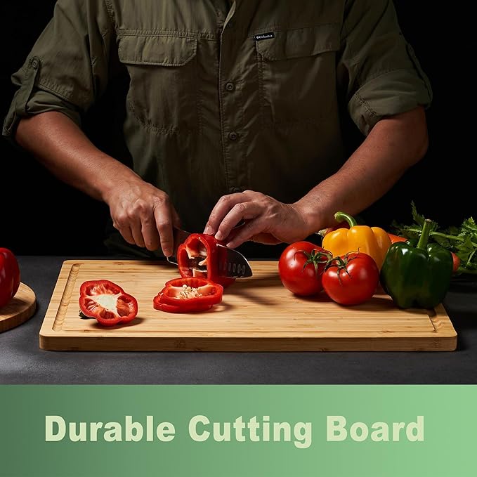 Allsum 24x18" Extra Large Bamboo Cutting Boards for Kitchen, XXL Wood Charcuterie Boards Cheese Serving Tray with Side Handles and Juice Grooves, Solid Durable Reversible