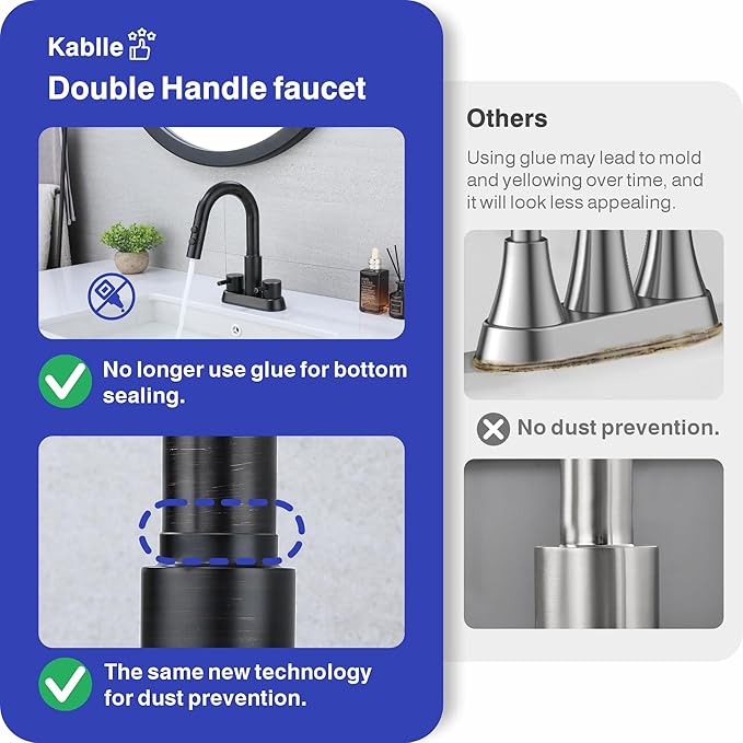 Kablle Bathroom Sink Faucet with Pull Down Sprayer 3 Holes, Oil Rubbed Bronze 4 inch 2 Handles Centerset Laundry Bar Basin Pull Out Faucet with Pop-Up Drain, KBL-MP-6002ORB-CL