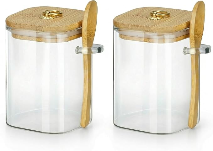 holoith 2 Pack Glass Jars with Lids and Spoons, 15 oz Glass Storage Containers with Lids for Dry Food Storage Sugar, Coffee, Nuts, Cookie, Candy, Tea, Airtight Kitchen Canisters Spice Jars