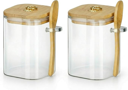 holoith 2 Pack Glass Jars with Lids and Spoons, 15 oz Glass Storage Containers with Lids for Dry Food Storage Sugar, Coffee, Nuts, Cookie, Candy, Tea, Airtight Kitchen Canisters Spice Jars