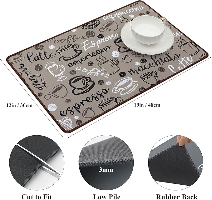 SHACOS Coffee Mat 2-Pack 12x19 Inch Absorbent Non Slip Coffee Maker Mat for Countertop Bar Accessories Espresso Machine Mat Dish Drying Mat Heat Resistant, Khaki