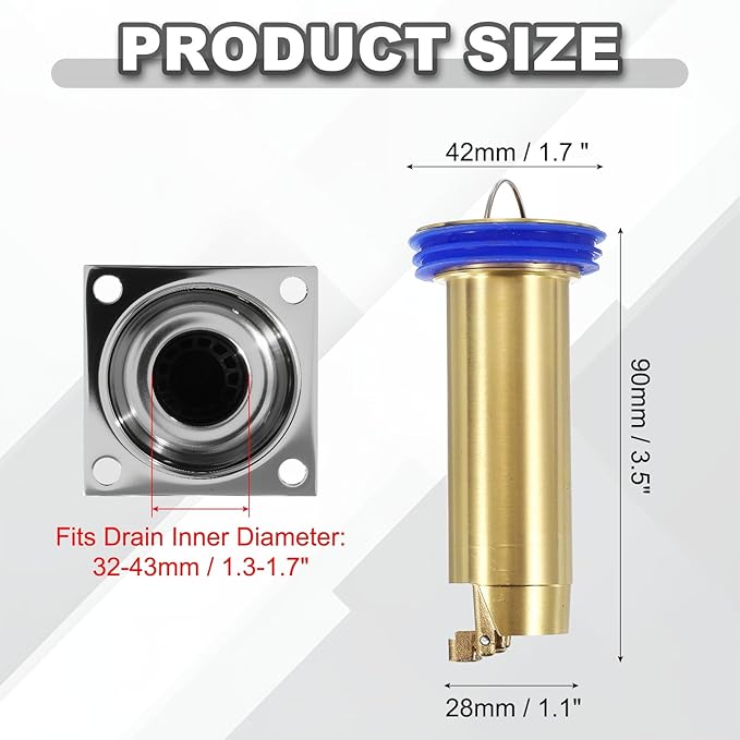 uxcell Odor Proof Floor Drain, 3.5" Brass Floor Drain Cover Shower Plug Drain Backflow Preventer Suitable for Pipes Tubes Bathroom Kitchen, Gold