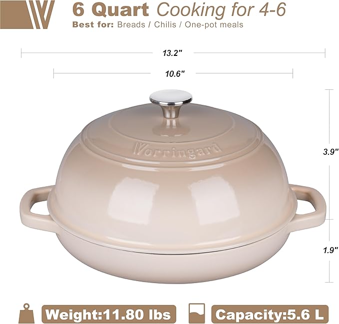 VORRINGARD Enameled Cast Iron Dutch Oven Pot with Lid, Bread Oven for Sourdough Bread Baking, Dutch Ovens with Bread Proofing Basket& Baking Supplies Set, 6 Quart, Latte