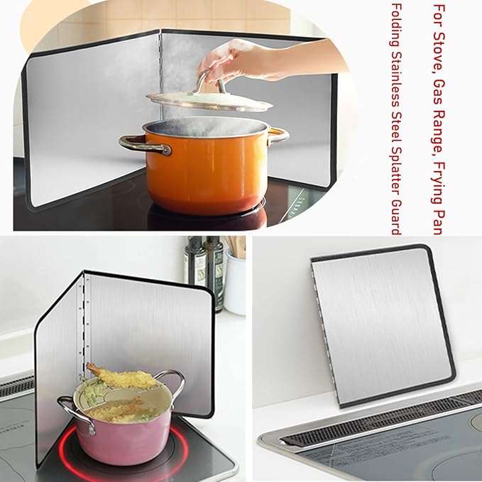 Multi-Sided Stove Splatter Guard for Cooking Kitchen Anti Shield Portable Folding Cooker Side Fat Oil Splash，Stainless Steel Stove Splash Guard - Folding Grease Splatter Shield for Frying Pa