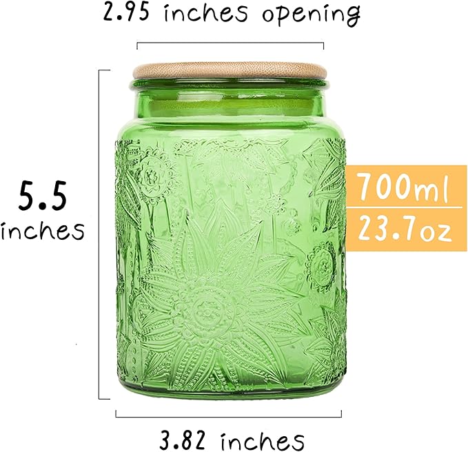 Custde Glass Storage Jars With Airtight Lid, 23.7oz Canister For Kitchen Counter with Bamboo Lid, brown sugar, candy, coffee, cookie, salt, tea,pantry cute Jar (Green 2-Pack, 23.7 fl oz)