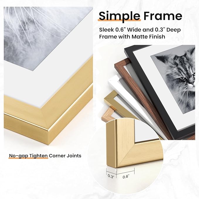Venusmiles 15 Pack Picture Frames Collage Wall Decor, Gallery Frame Set for Wall Mounting or Tabletop Display, Multi Sizes Including 3pcs 8x10, 6pcs 5x7, 6pcs 4x6, Gold