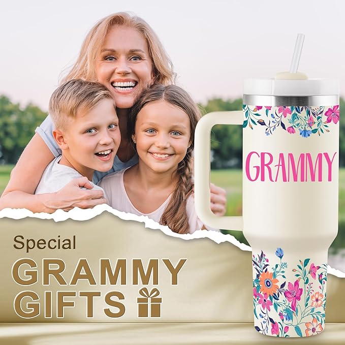 ROSTANTEN Grammy Gifts Mothers Day Gifts for Grammy Grandma Gift Ideas from Grandkids for Christmas Birthday Grammy Tumbler 40oz Travel Cup Insulated Tumbler with Lid & Straw