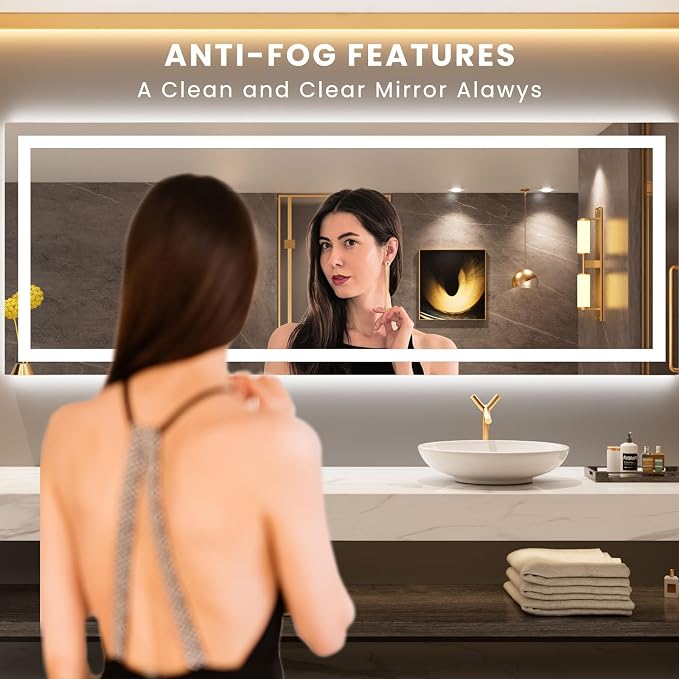 LOAAO 84"X32" LED Bathroom Mirror with Lights, Anti-Fog, Dimmable, Backlit + Front Lit, Lighted Bathroom Vanity Mirror for Wall, Memory Function, Tempered Glass, ETL Listed
