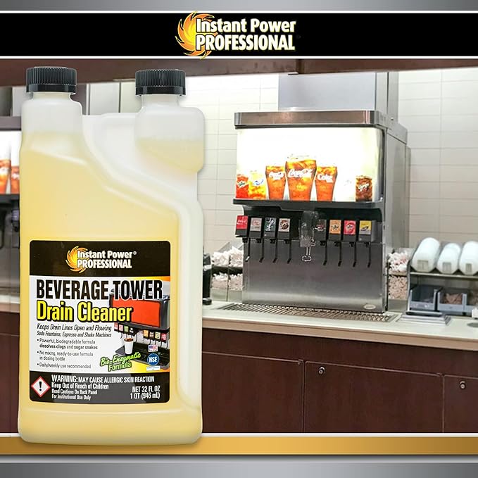 Instant Power Beverage Tower Drain Cleaner - Sink Clog Remover, Drain Defense for Beverage Systems, Made in USA - 32 Fl Oz 12 Pack