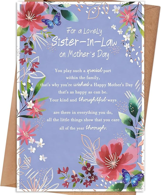 Happy Mothers Day Card Gifts for Sister in Law, Sister-in-Law Mother's Day Card, Mothers Day Gift Ideas