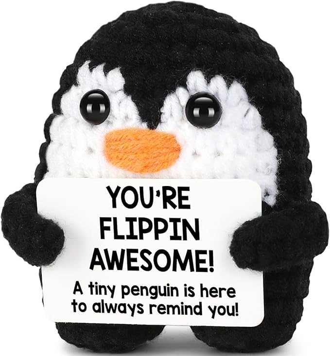 Mini Positive Crochet Penguin Birthday Gifts for Women, Funny Mothers Day Graduation Brithday Gifts for Women Men Boys Girls, Inspirational Appreciation Gifts for Adult Kid Teen Coworker Friend Decor