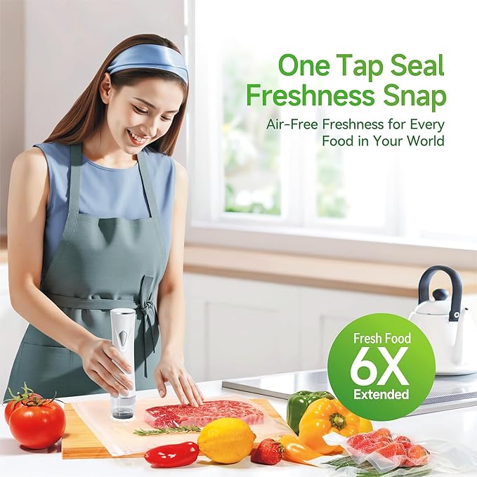 Handheld Vacuum Sealer, Premium Vacuum Sealer for Food + 35 Reusable Sous Vide Bags, Powerful Vacuum Food Sealer for Kitchen, Home, BBQ, Travel, Gifts, Seal Food 6X Fresh Longer
