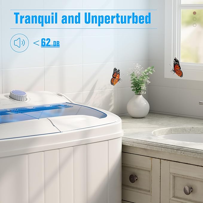 Pataku Portable Washing Machine, Compact Twin Tub Mini Washing Machine, 17.6 LBS Washer and Dryer Combo with Soaking Function, Semi-Automatic for Apartment, Dorms, RVs, Camping (White & Blue)