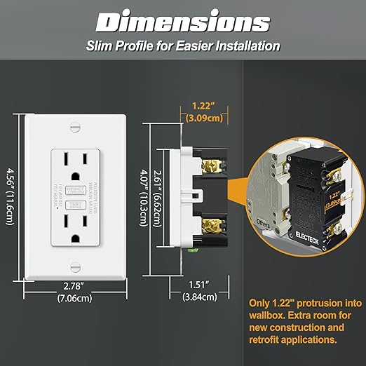 ELECTECK 20 Pack GFCI Outlets 15 Amp, Non-Tamper Resistant, Decor GFI Receptacles with LED Indicator, Ground Fault Circuit Interrupter, Wallplate Included, ETL Listed, White