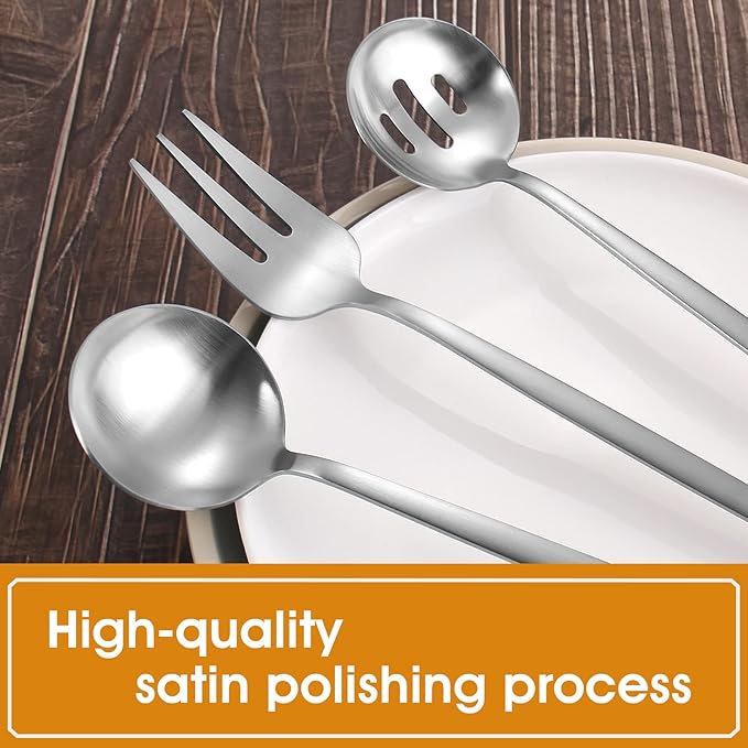 VANVRO Matte Serving Silverware Set, 5-Piece Round Shared Utensils Set of Stainless Steel, Hostess Flatware Serving Set, Satin Finish, Dishwasher Safe