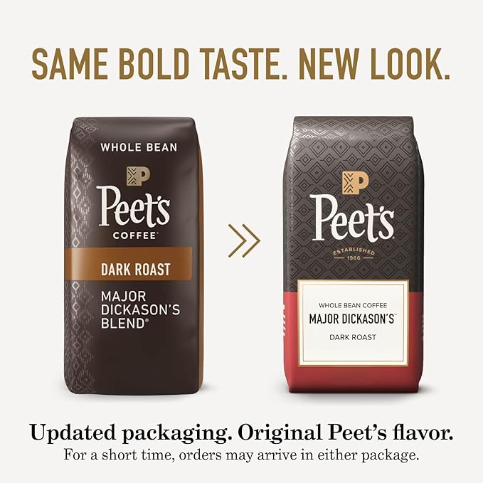 Peet's Coffee, Dark Roast Whole Bean Coffee - Major Dickason's Blend, 18 Ounce Bag (Pack of 2)