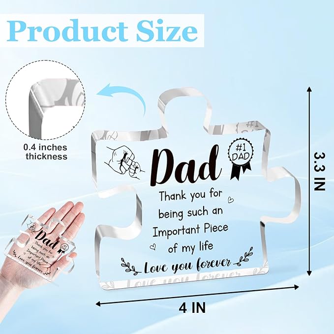 Gifts for Dad, Dad Birthday Gifts- Acrylic Dad Puzzle Plaque, Dad Valentines Gift from Daughter, Fathers Day Presents from Son, Father's Day Gift Ideas, Keepsake Decor, Paperweight