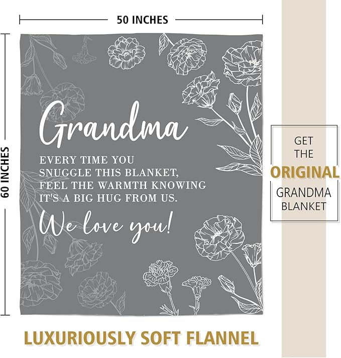 Mothers Day Grandma Gifts, Birthday Gifts for Grandma from Grandkids, to My Grandmother Soft Throw Blanket 50" x 60", Grey