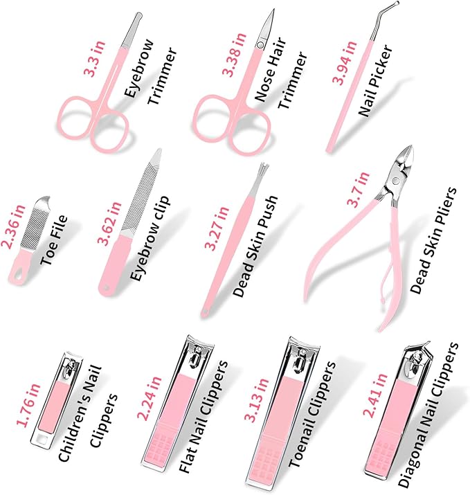 MINKINH 26-Piece Professional Manicure Set，Features Stainless Steel Tools, Carbon Steel Clippers & Travel Case for Women's Home and Travel Grooming，Mother's Day Gifts(Pink)