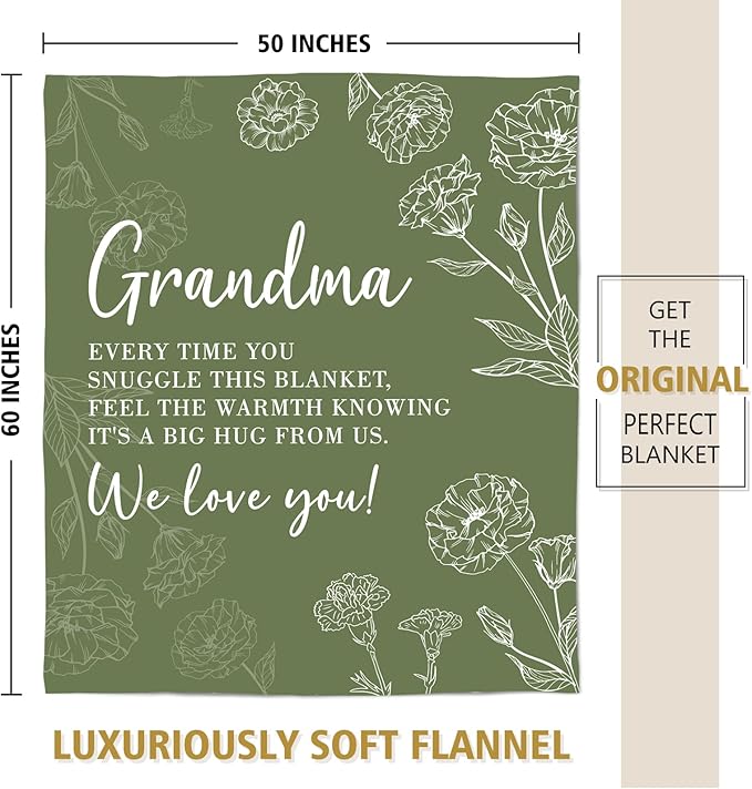 Mothers Day Grandma Gifts, Birthday Gifts for Grandma from Grandkids, to My Grandmother Soft Throw Blanket 50" x 60", Grass Green