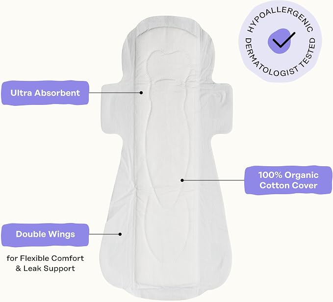 The Honey Pot Company - Calming - Overnight - Pads for Women | 100% Organic Cotton Cover - Calming Herbs of Lavender, Ashwagandha, & Lemon Balm - Pads w/Wings - Feminine Care - 48ct