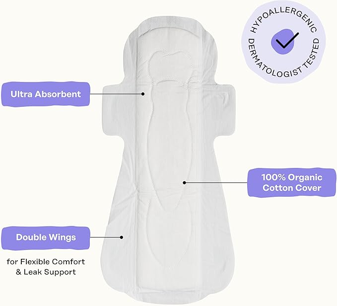 The Honey Pot Company - Calming - Overnight - Pads for Women | 100% Organic Cotton Cover - Calming Herbs of Lavender, Ashwagandha, & Lemon Balm - Pads w/Wings - Feminine Care - 12ct