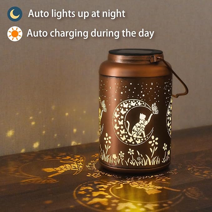 Mothers Day Gifts for Mom Grandma - Birthday Gifts for Women, 2 Pack Cat Solar Lights Outdoor Waterproof, Decoration Outside for Outdoor, Yard, Garden Decor Solar Lantern