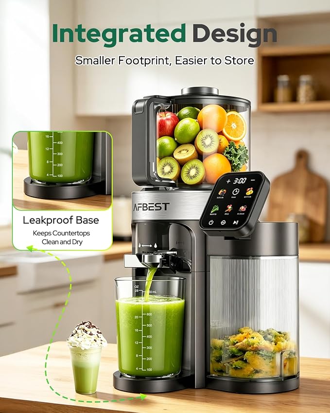 2026 Upgraded Cold Press Juicer Machine, 6.5" Extra Wide Chute Masticating Juicer with 100oz Self-Feeding Hopper,3-in-1 Smart Touch Slow Juicer for Sorbet & Nut Milk, High Yield, Easy Clean