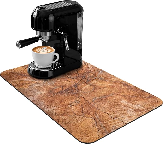 Coffee Mat 32x18 Inch, Wood Grain Coffee Counter Mat, Absorbent Hide Stain Rubber Backed Dish Drying Mat for Kitchen Counter, Bar Mats for Countertops, Under Coffee Maker Machine Pot Espresso Staion
