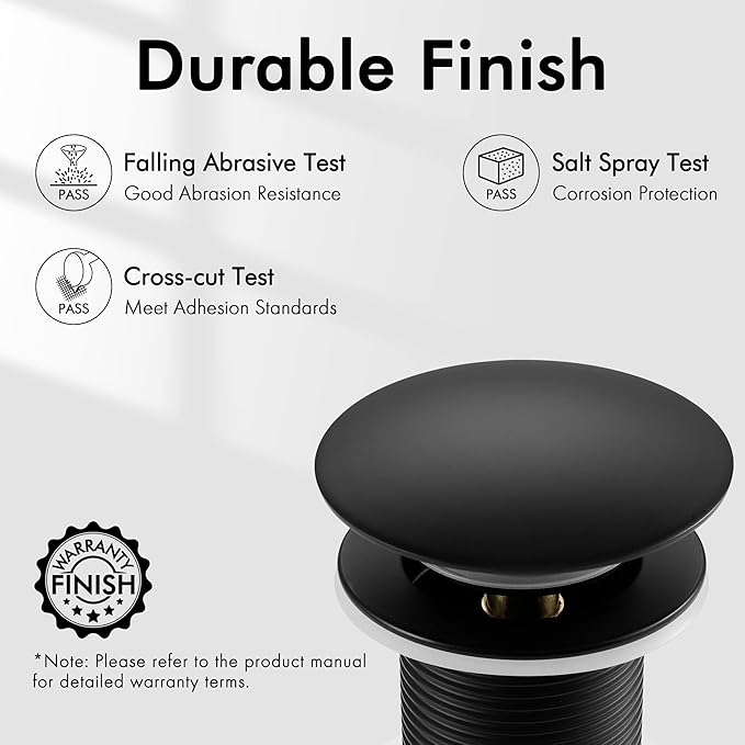KES Black Sink Drain Without Overflow, Bathroom Sink Stopper, Pop Up Drain Vessel Sink, 2 Pack, Matte Black, All Metal Rustproof Brass and 304 Stainless Steel, for 1.6"-1.9" Sink Hole, S2008D-BK-P2