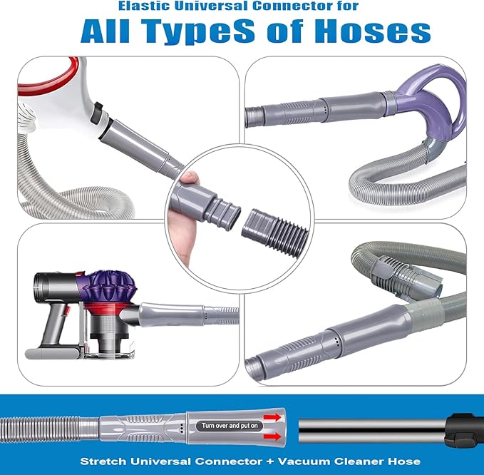 3 Pieces Dryer Vent Cleaner Kit: Vacuum Hose With Brush & Gloves Fits for Vacuums Cleaner, Refrigerator Condenser Coils, and Tight Spaces Behind Appliances, Deep Cleaning Tools for Clogged Ducts-Gray