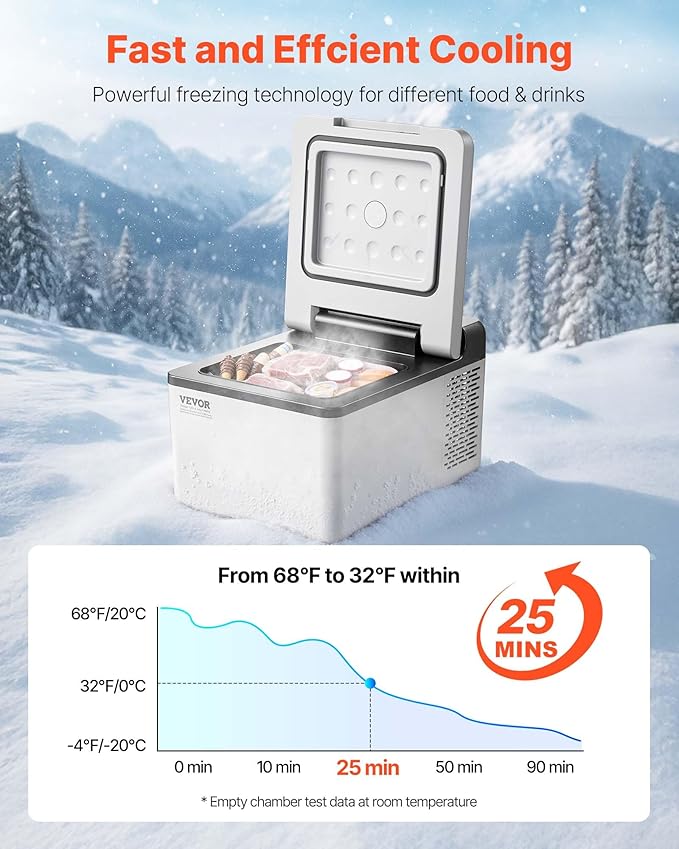 VEVOR 12V Car Refrigerator 10 QT, Portable Mini Freezer with APP Control, -4℉ to 68℉, 12/24V DC & 110-220V AC Compressor Cooler for Travel, Camping, Home, Road Trip