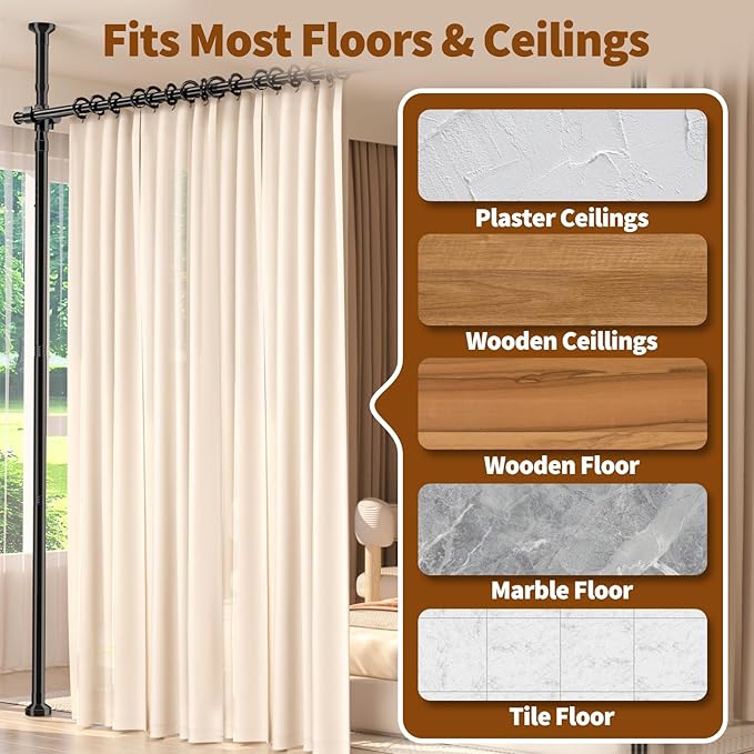 Room Divider for Room Separation,4-10ft(H) 28-209inch(W) Adjustable Temporary Privacy Wall Divider, Tension Curtain Rods No Drilling, Heavy Duty Partition Space Separator Freestanding,Black
