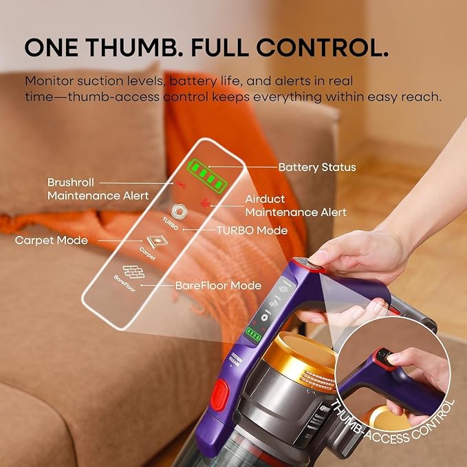 KIPMAX Cordless Vacuum Cleaner 50KPa 550W Powerful with Aromatherapy | 70Mins Anti-Tangled Vacuum Cleaner for Pet Hair/Carpet/Floor, Self-Standing Vacuum with Rechargeable Battery, LED Display