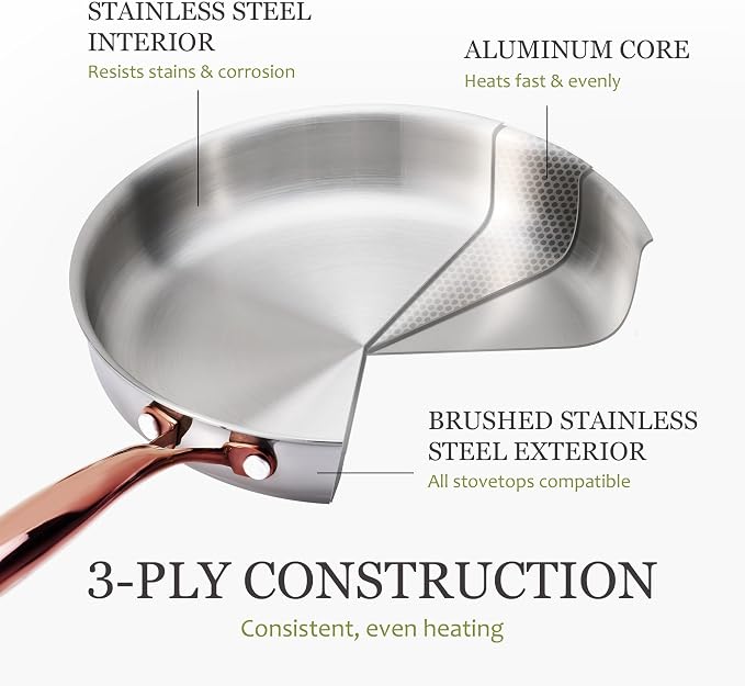 CAROTE 30 PCS Tri-Ply Stainless Steel Cookware Set Pots and Pans Set | Non Toxic Induction Kitchen Cooking Sets,Oven & Dishwasher Safe, All-Stovetop Compatible