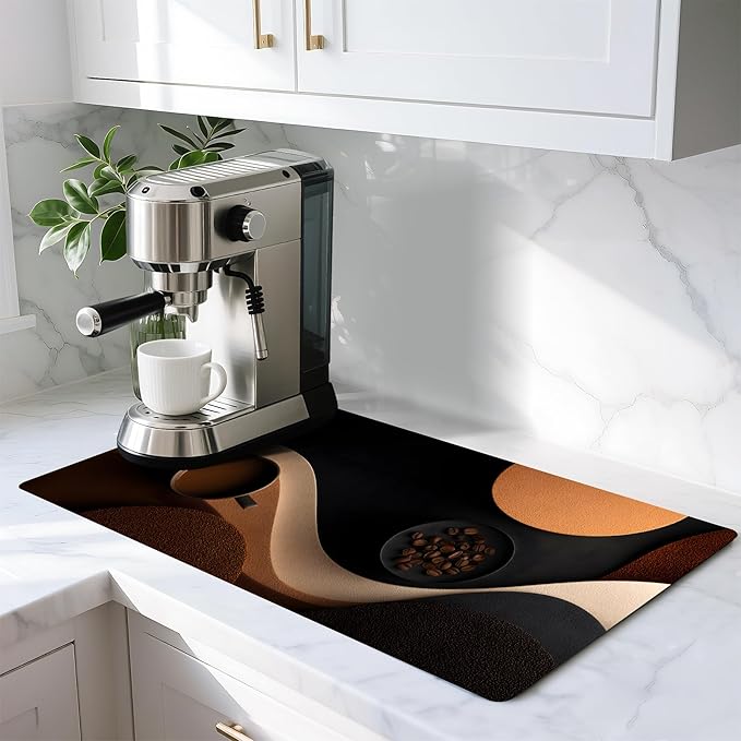 Coffee Mat 17"x32" - Extra Large Absorbent Non Slip Dish Drying Mat,Coffee Bar Accessories,Kitchen Counter Protector for Coffeemaker, Sink, Dining Decor