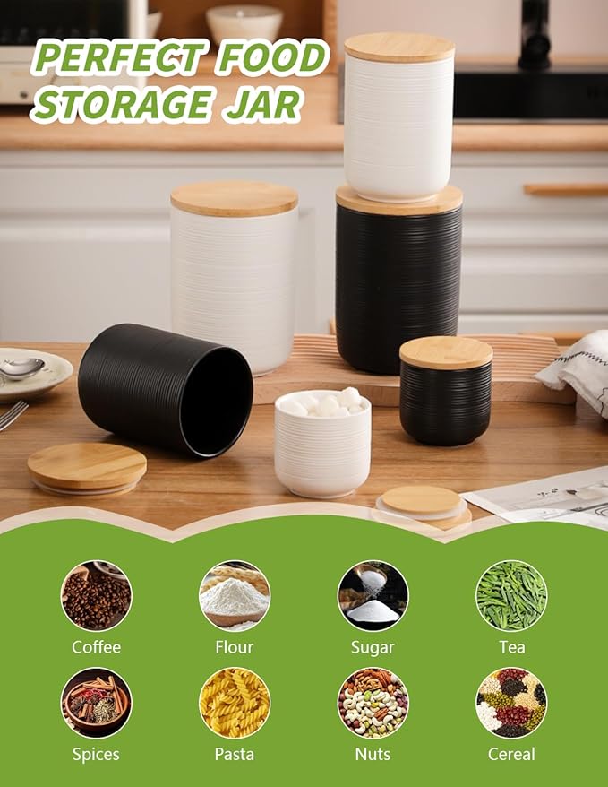 Ceramic Canister with Airtight Seal Lid, Kitchen Canisters for Countertop, White Food Storage Jar for Flour, Coffee Bean, Sugar, Tea, Spices and More, Home Decor (260ml/8.79oz)