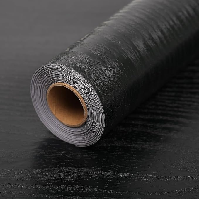 Peel and Stick Wallpaper Black Wood Wall Paper - 17.5 x 787.4 Inch Self Adhesive Wallpaper Peel and Stick, Easy to Paste Wall Contact Paper for Stand Liner, Table and Door Makeover Decor